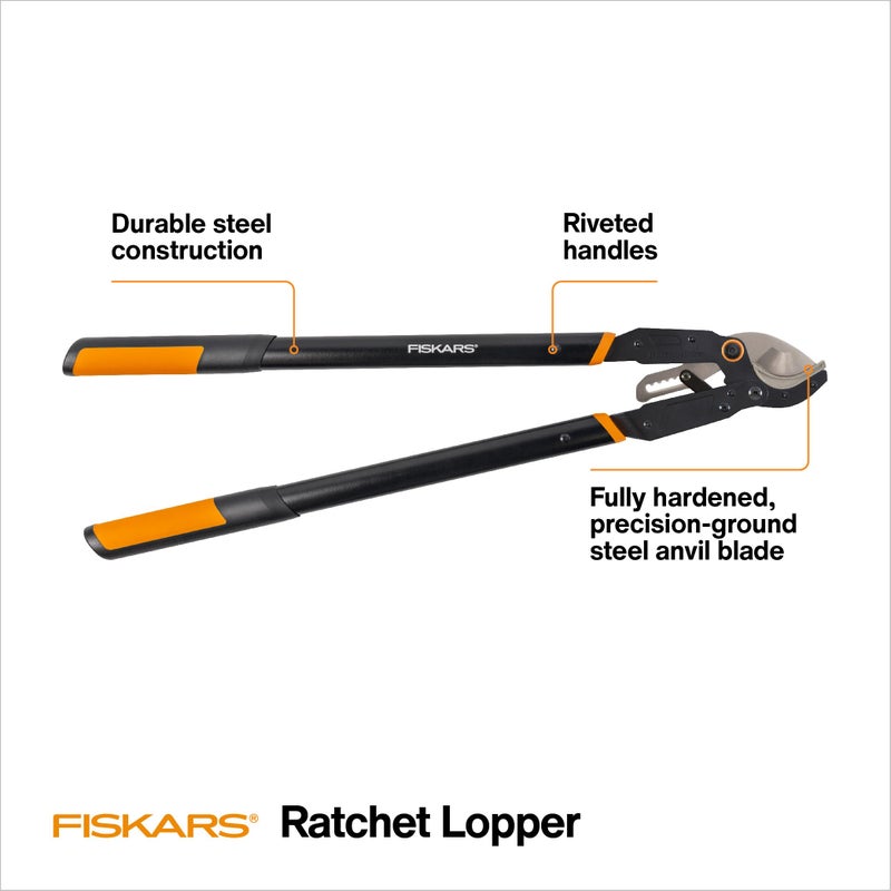 Fiskars Ratchet Drive Anvil Lopper 32 Inch Heavy Duty Tree Trimmer, 2 inch Cut Capacity, Riveted Handles for Easy Squeeze Cutting Power - Image 5