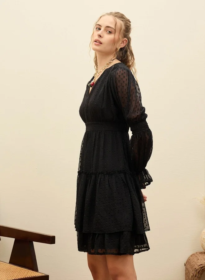 SASSAFRAS Black Fit & Flare Dress for Women