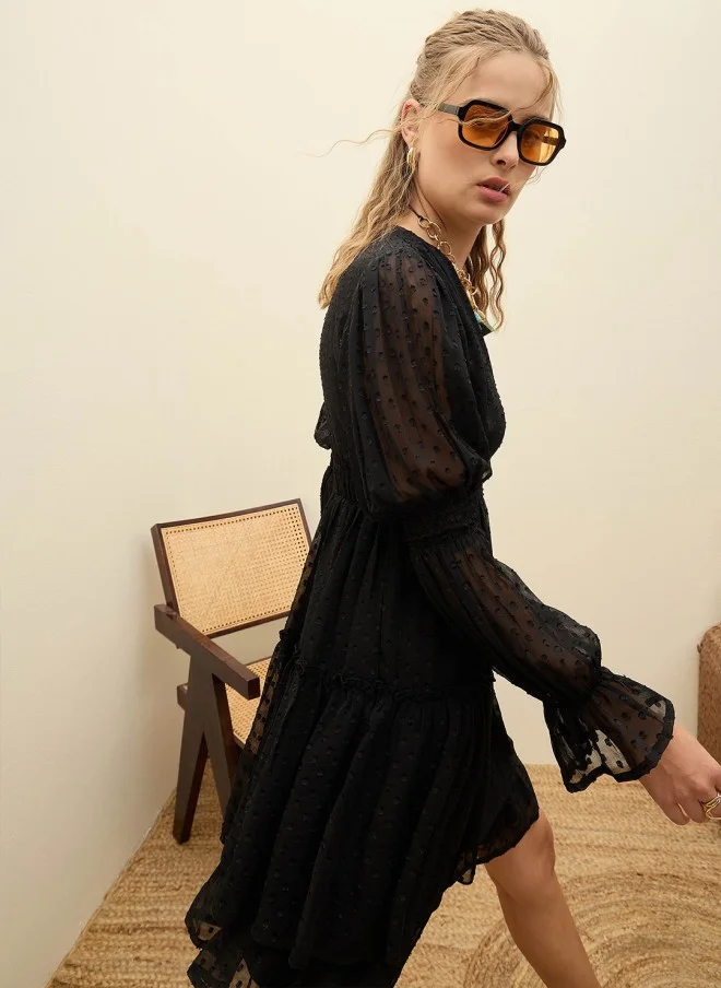 SASSAFRAS Black Fit & Flare Dress for Women