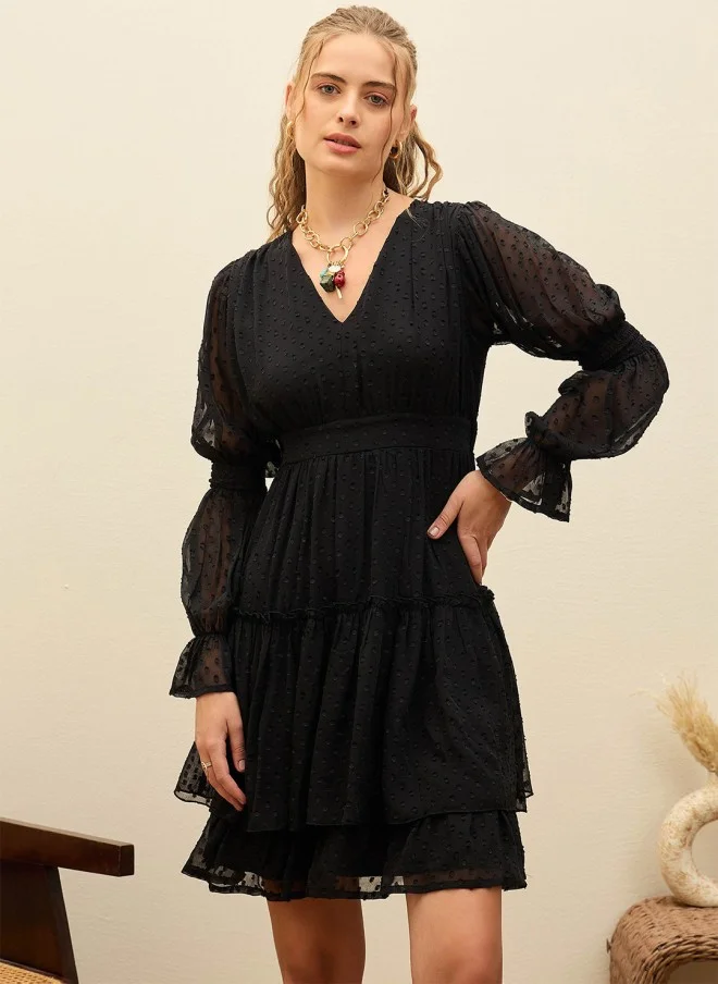 SASSAFRAS Black Fit & Flare Dress for Women