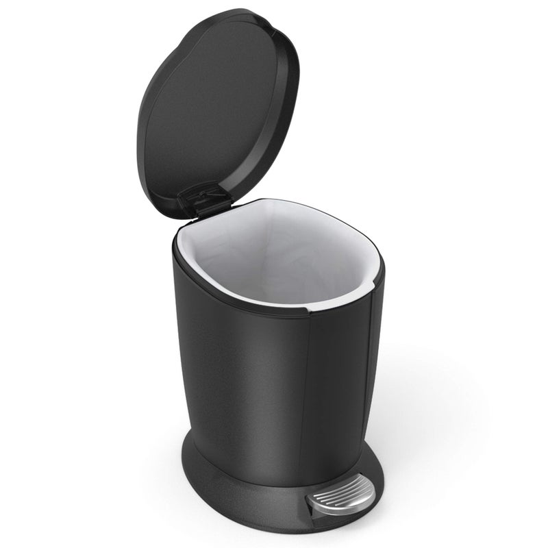 simplehuman 6 Liter / 1.6 Gallon Compact Plastic Round Bathroom Step Trash Can, Black - Image 3