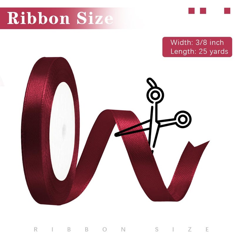 STARKET Burgundy Ribbon for Gift Wrapping, 3/8 in 25 Yards Dark Red Ribon, Maroon Ribbon, Red Ribon for Christmas Tree, Wine Red for Crafts, Burgundy Satin Wedding - Image 2