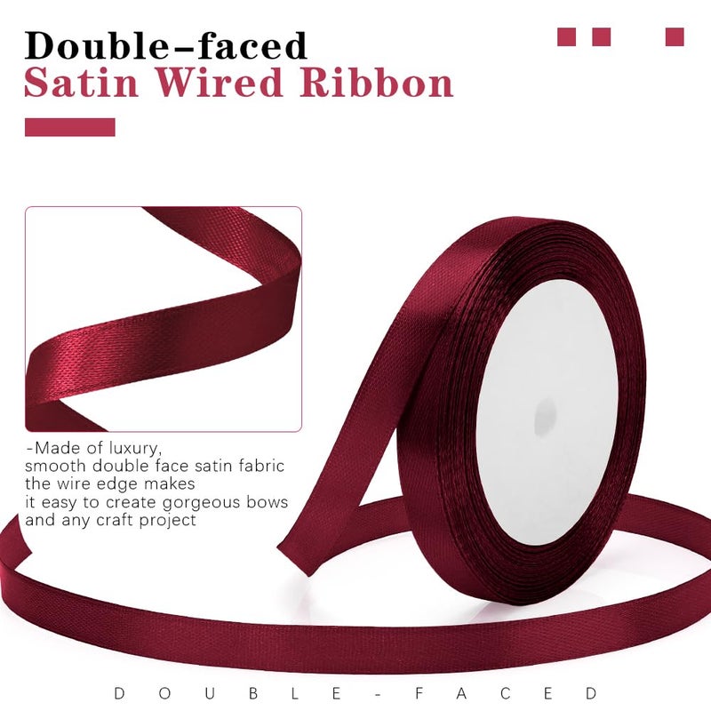 STARKET Burgundy Ribbon for Gift Wrapping, 3/8 in 25 Yards Dark Red Ribon, Maroon Ribbon, Red Ribon for Christmas Tree, Wine Red for Crafts, Burgundy Satin Wedding - Image 3