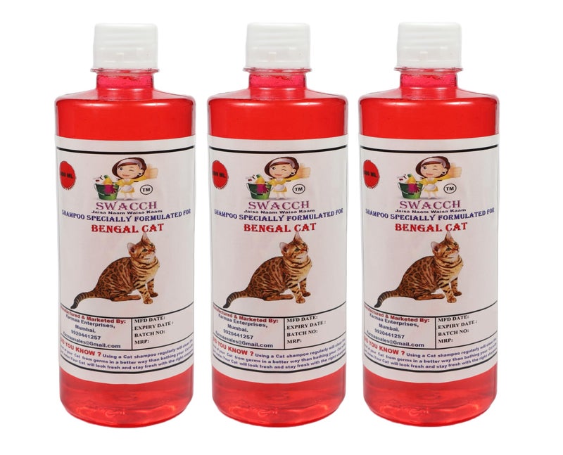 SWACCH Shampoo Specially Formulated for Bengal Cat (500ML) (Pack of 3) Jasmine - Image 1
