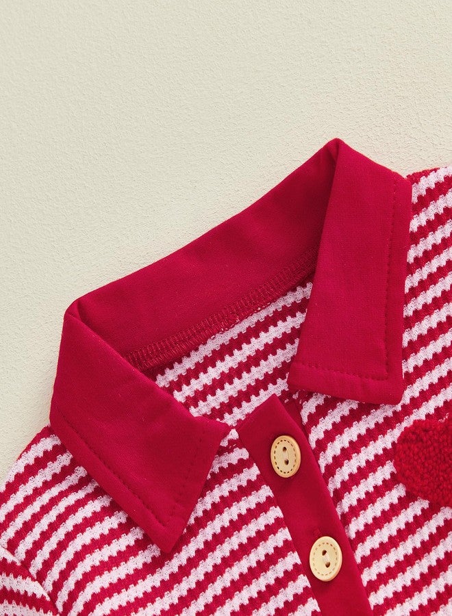 Socutebabe Toddler Baby Boy Valentines Outfit Baby Heart Embroidered Long Sleeve Lapel Button Shirt Pants Valentines Clothes (Love Heart-Red, 2-3T) - Image 4