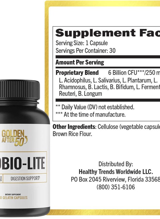 Golden After 50 - Probio-Lite - for Gut Health and Digestion Support - Probiotics for Men and Women - 3 Bottles - Probiotics for Occasional Heartburn, Gas, Indigestion - Image 1