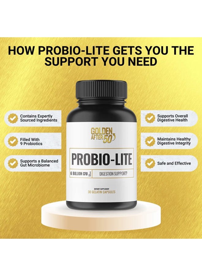 Golden After 50 - Probio-Lite - for Gut Health and Digestion Support - Probiotics for Men and Women - 3 Bottles - Probiotics for Occasional Heartburn, Gas, Indigestion - Image 1