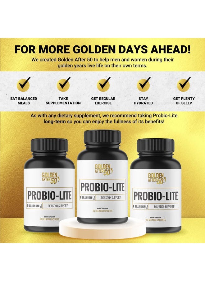 Golden After 50 - Probio-Lite - for Gut Health and Digestion Support - Probiotics for Men and Women - 3 Bottles - Probiotics for Occasional Heartburn, Gas, Indigestion - Image 1