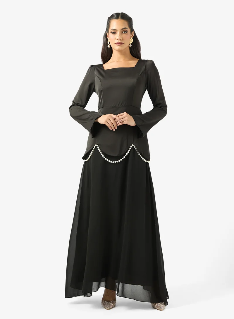 A-line Dress With Scallop Drop Waist