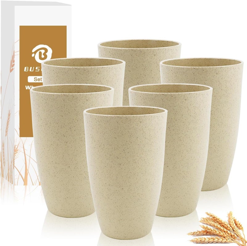 BUSOKIP Wheat Straw Cups 20 OZ Large Capacity Set of 6 Unbreakable Drinking Cups Reusable Alternative to Plastic CupSet Dishwasher Safe Cups for Kitchen Water Tumblers Beige - Image 1