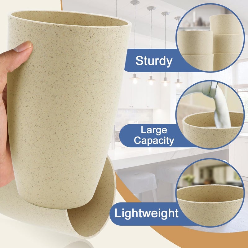 BUSOKIP Wheat Straw Cups 20 OZ Large Capacity Set of 6 Unbreakable Drinking Cups Reusable Alternative to Plastic CupSet Dishwasher Safe Cups for Kitchen Water Tumblers Beige - Image 4
