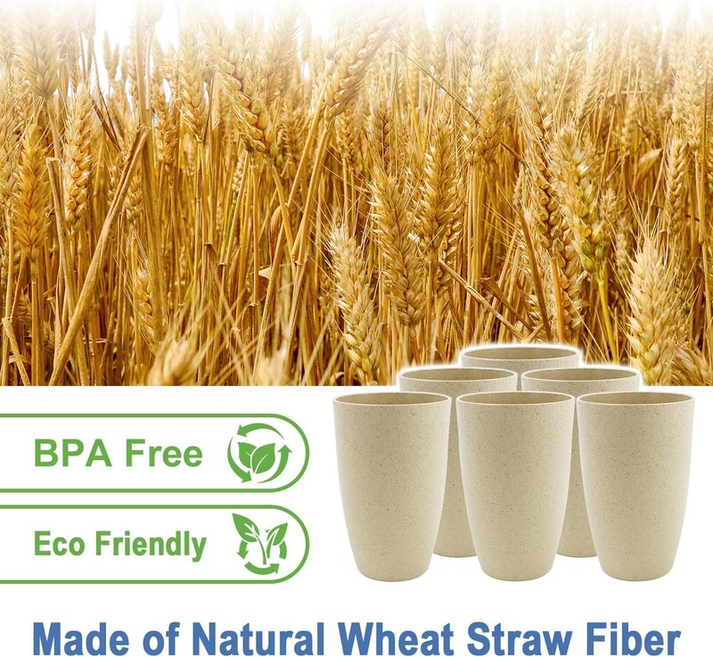 BUSOKIP Wheat Straw Cups 20 OZ Large Capacity Set of 6 Unbreakable Drinking Cups Reusable Alternative to Plastic CupSet Dishwasher Safe Cups for Kitchen Water Tumblers Beige - Image 2
