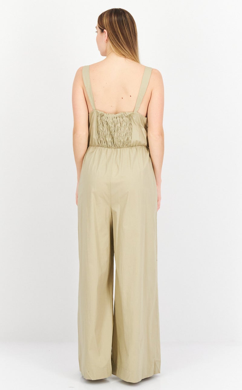 HALSTON Women Solid Sleeveless Jumpsuits, Tan - Image 2