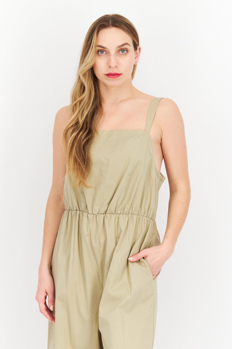 HALSTON Women Solid Sleeveless Jumpsuits, Tan - Image 3