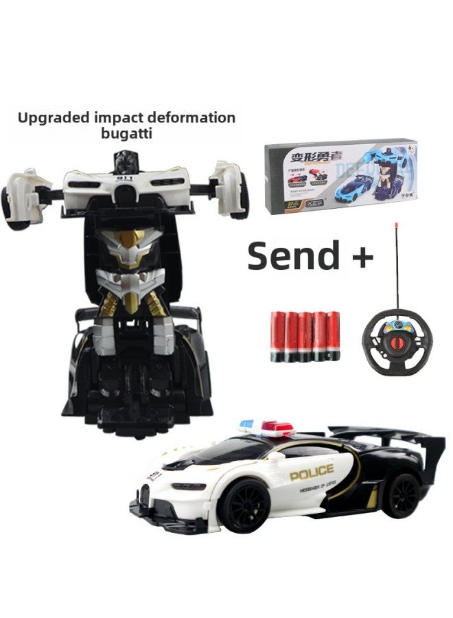 Remote Control Car Toy - Mini Tank Turret Cannon - 2.4ghz Radio Control Indoor Outdoor Play Ready-to-run-Color:Upgraded Rambo White Police Car-Red (impact Deformation With Remote Control + Send 5 Ordinary Batteries)-Proportion:Official Standard  - Image 1