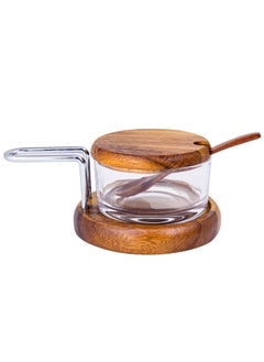 BILLI Condiment Pot Storage Jar with Wooden Lid, Spoon and Wooden Base  - Image 2