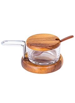 BILLI Condiment Pot Storage Jar with Wooden Lid, Spoon and Wooden Base  - Image 1