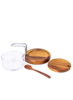 BILLI Condiment Pot Storage Jar with Wooden Lid, Spoon and Wooden Base  - Image 3