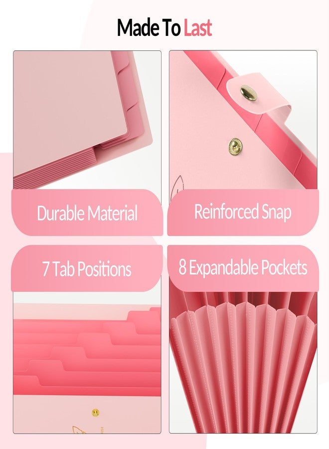 Sooez Aesthetic 8 Pocket Accordion File Organizer, Pastels Expanding File Folder for Important Document with Labels, Portable Receipt Bill Paper Organizer for Office School Supplies, Letter Size Pink - Image 3