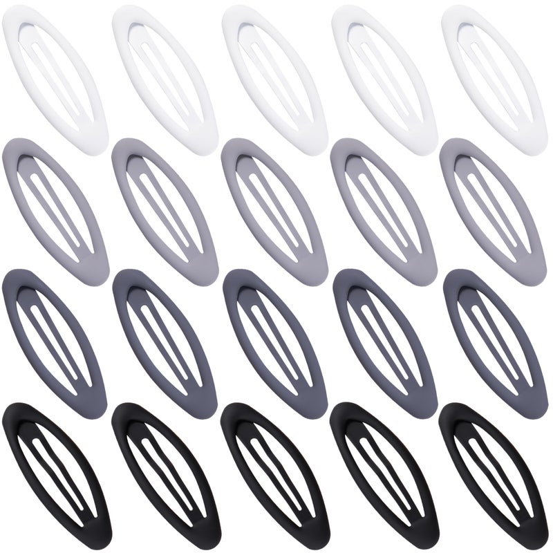 Cptots 20PCS Oval Metal Snap Clips for Women No Slip Small Barrettes for Thin Fine Hair,Matte Black Gray White - Image 1