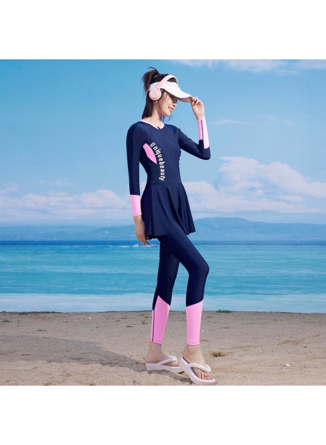 A Generation Of Hair Ladies One-piece Skirt Long Sleeve Trousers Suit Diving Suit Surf Plus Size Conservative Swimwear