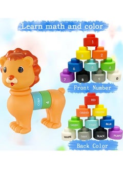 Lion Baby Blocks Building Blocks, Montessori Toys for Toddlers 1-3, Soft Rubber Sensory Stacking Rock, Baby Stacking Toys, Tummy Time Bath Toy, Number Color Count Educational STEM Toys, Building Set for Kids