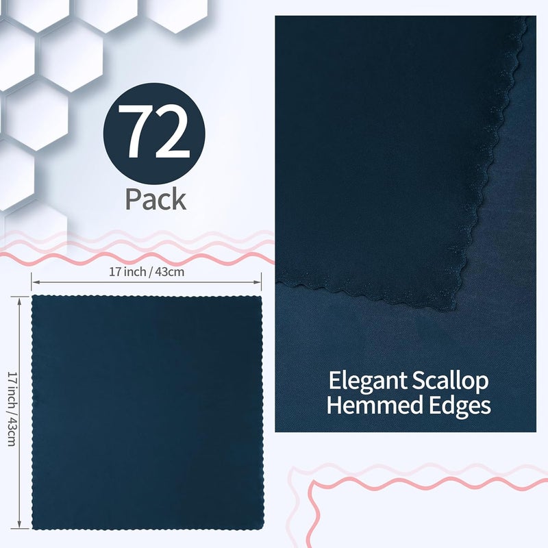 RUDONG M 72 Pack Navy Blue Satin Napkin 17 x 17 Inch Square Cloth Napkins Soft Fabric Napkin with Scalloped Edges Reusable  Washable Dinner Table Napkins for Weddings Banquet Parties Decoration - Image 2