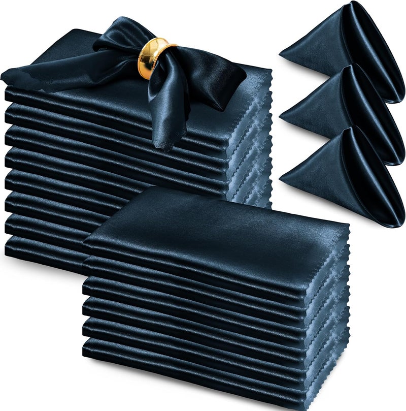 RUDONG M 72 Pack Navy Blue Satin Napkin 17 x 17 Inch Square Cloth Napkins Soft Fabric Napkin with Scalloped Edges Reusable  Washable Dinner Table Napkins for Weddings Banquet Parties Decoration - Image 1