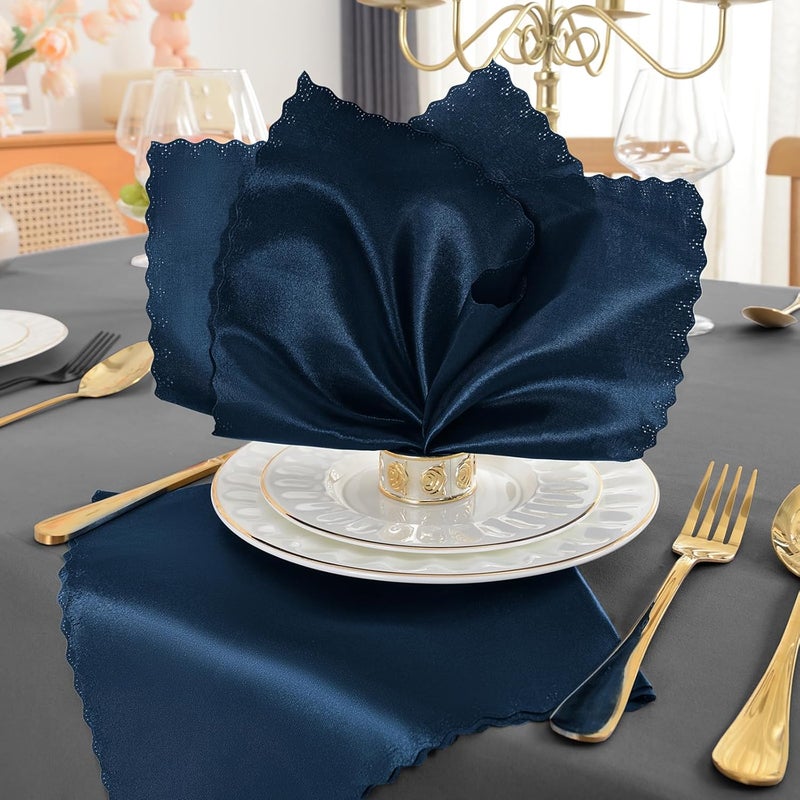 RUDONG M 72 Pack Navy Blue Satin Napkin 17 x 17 Inch Square Cloth Napkins Soft Fabric Napkin with Scalloped Edges Reusable  Washable Dinner Table Napkins for Weddings Banquet Parties Decoration - Image 3