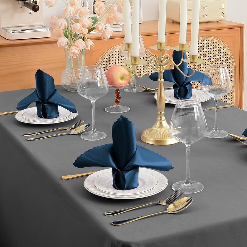 RUDONG M 72 Pack Navy Blue Satin Napkin 17 x 17 Inch Square Cloth Napkins Soft Fabric Napkin with Scalloped Edges Reusable  Washable Dinner Table Napkins for Weddings Banquet Parties Decoration - Image 4