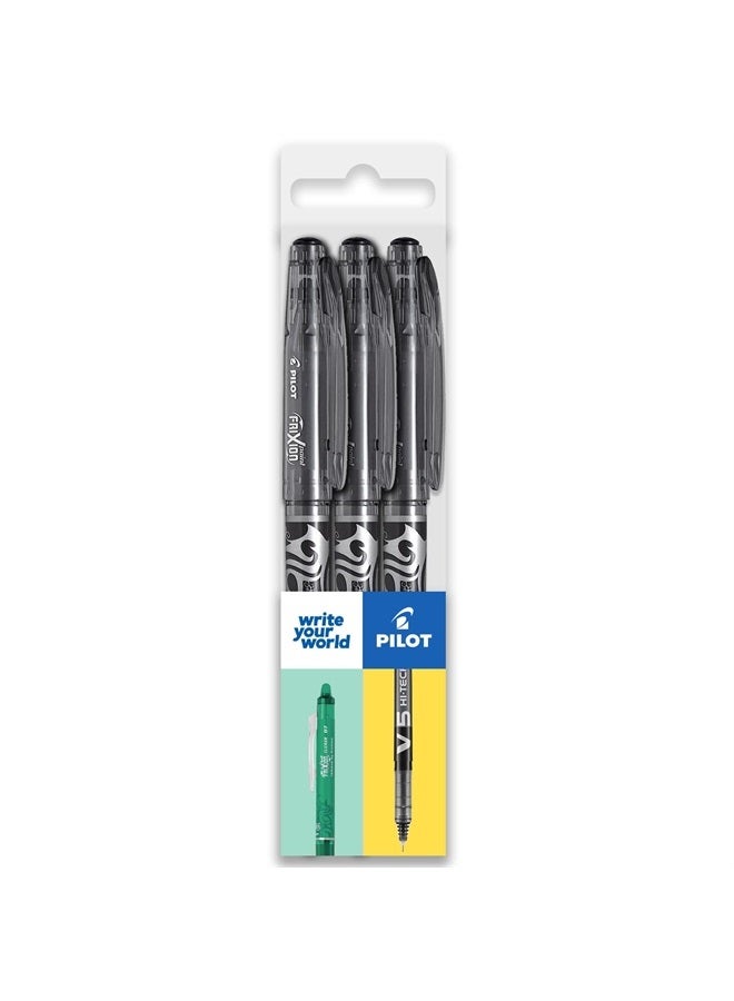 PILOT Pilot Frixion Heat/Friction Erasable Rollerball Pen FR7 - Medium Line 0.7mm Tip Nib - Wallet Pack of 3 - Black Ink  - Image 1
