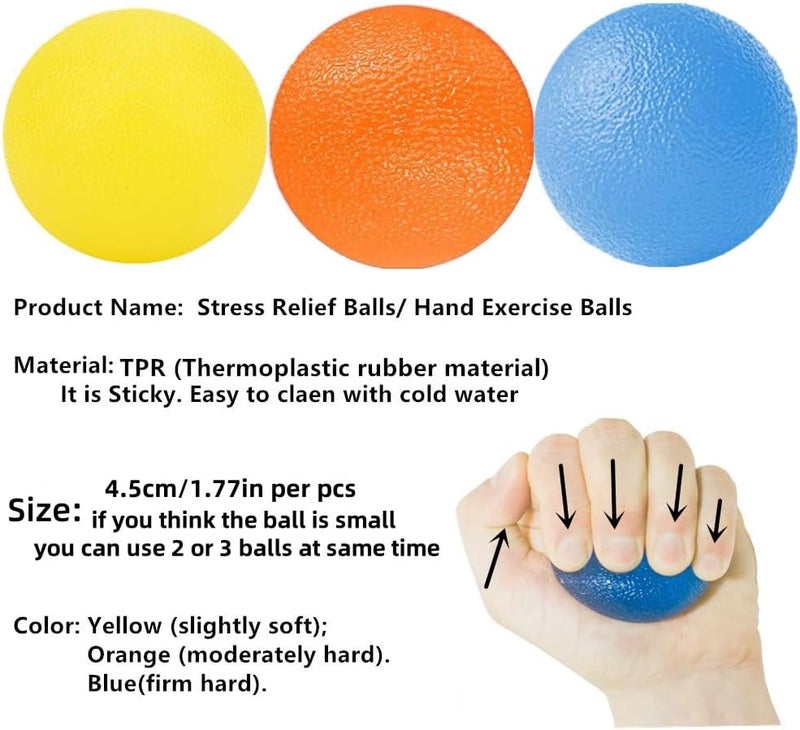 FMELAH 3 Resistance Levels Hand Exercise Balls, Stress Balls for Adults, Squeeze Balls for Physical Therapy, Hand Grip Strength Trainer Hand Squeezers for Strength, Wrist Forearm Finger Exerciser - Image 2