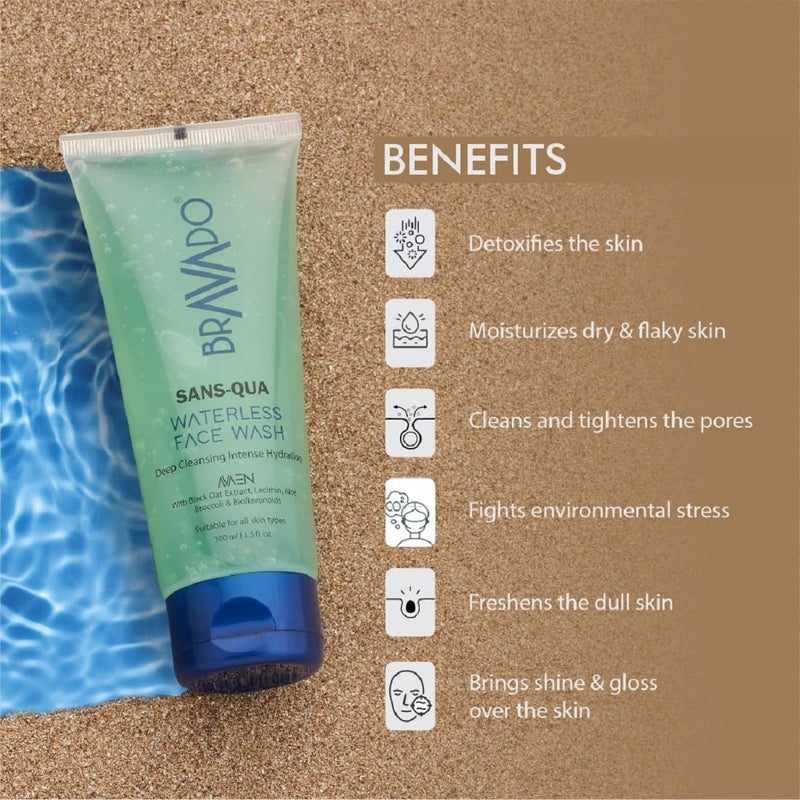 BRAVADO SansQua Waterless Face Wash  Detox  Hydrate  Refreshing Cleanser with Niacinamide  For All Skin Types  SoapFree NonSticky Formula  Deep Cleansing  Moisturizing  100ml - Image 4