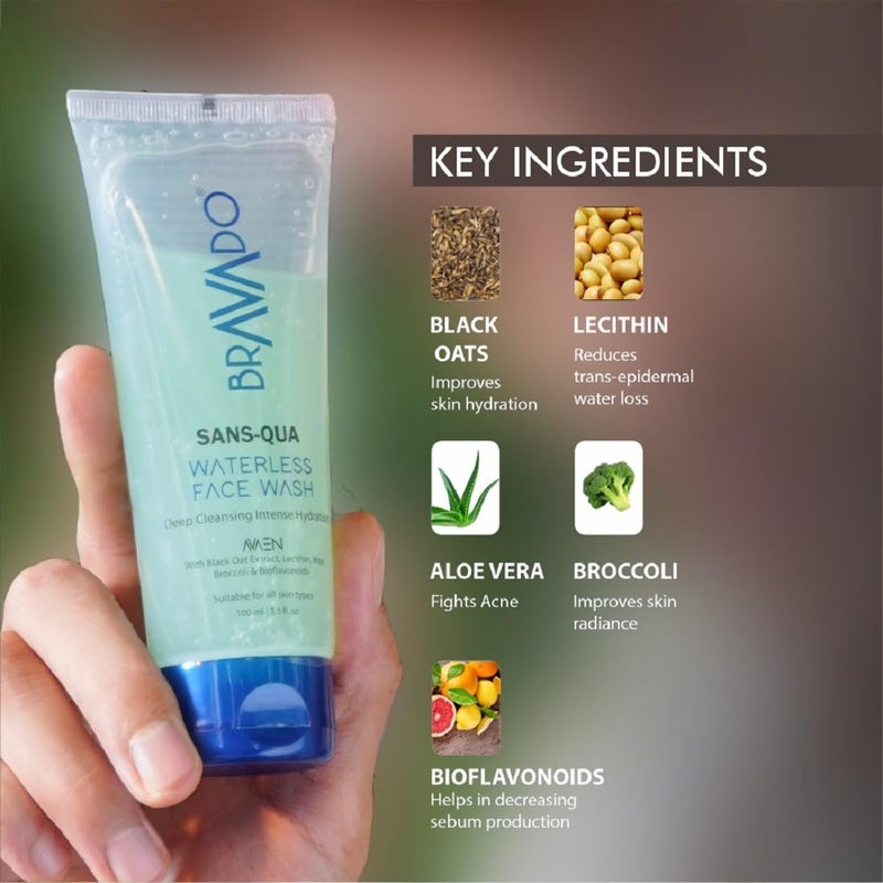 BRAVADO SansQua Waterless Face Wash  Detox  Hydrate  Refreshing Cleanser with Niacinamide  For All Skin Types  SoapFree NonSticky Formula  Deep Cleansing  Moisturizing  100ml - Image 5