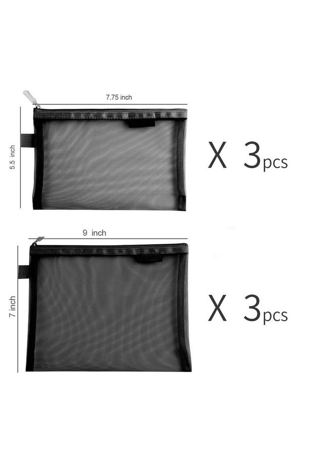Topfinder Clear Cosmetic Bags Zip Makeup Mesh Bags Pencil Case Pouch Travel Toiletry Kit Set Storage Case ((6A+5A)*3 Black)  - Image 2