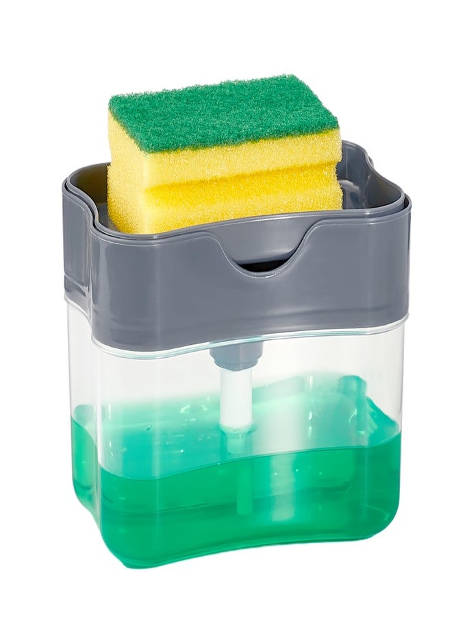 HEFA Soap Dispenser and Sponge Holder for Kitchen Sink - Compact & Practical Design, One-Hand Pump Dispenses Perfect Soap Amount, Includes Sponge - Image 1