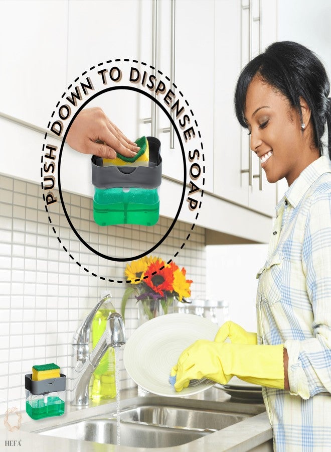 HEFA Soap Dispenser and Sponge Holder for Kitchen Sink - Compact & Practical Design, One-Hand Pump Dispenses Perfect Soap Amount, Includes Sponge - Image 2