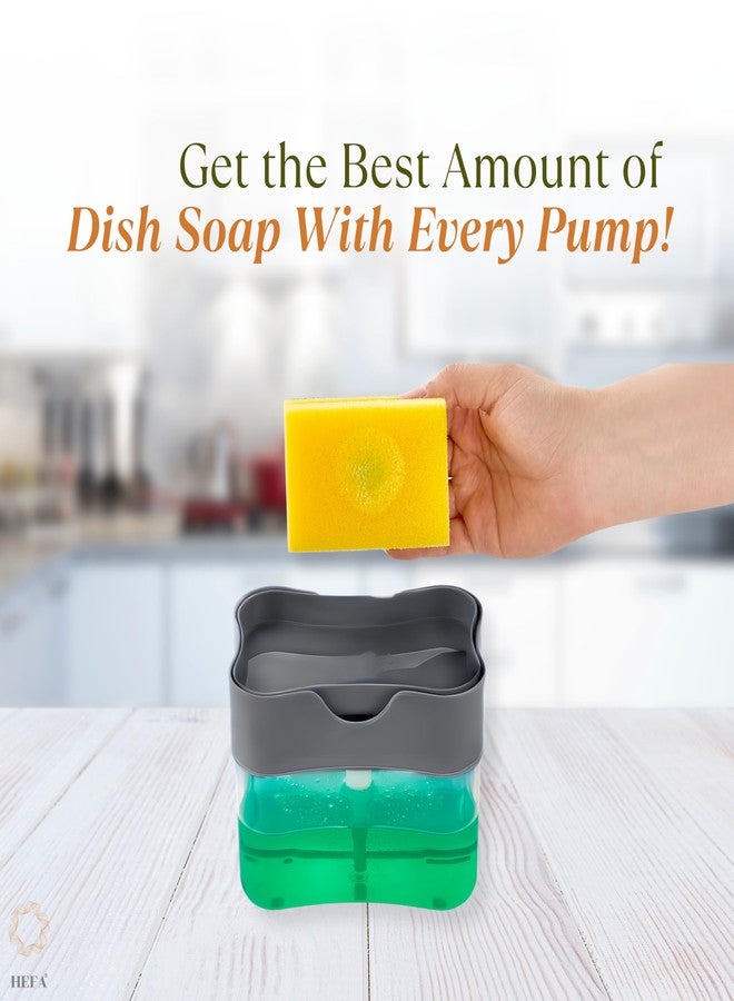 HEFA Soap Dispenser and Sponge Holder for Kitchen Sink - Compact & Practical Design, One-Hand Pump Dispenses Perfect Soap Amount, Includes Sponge - Image 3