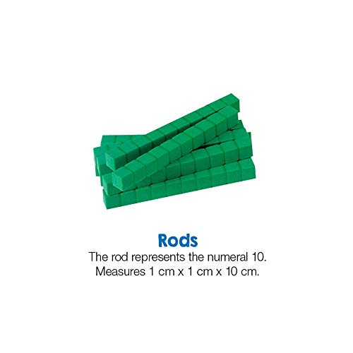 hand2mind Green Foam Base Ten Blocks Rods Set Place Value Blocks Counting Cubes for Kids Math Base 10 Math Manipulatives for Kids Kindergarten Homeschool Supplies Set of 50 - Image 5