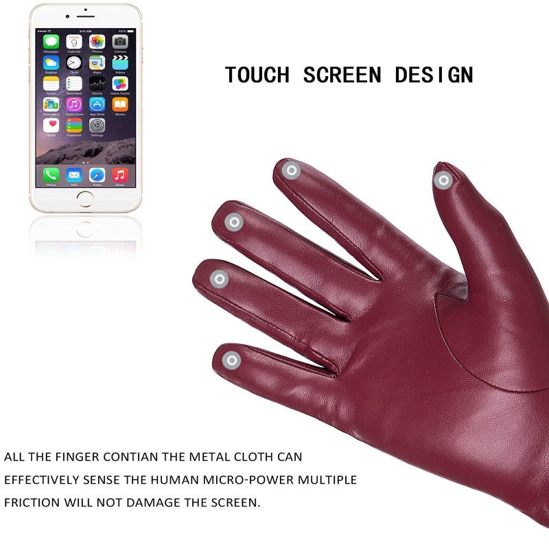 REDESS Winter Leather Gloves for Women, Wool Fleece Lined Warm Gloves, Touchscreen Texting Thick Thermal Snow Driving Gloves - Image 4