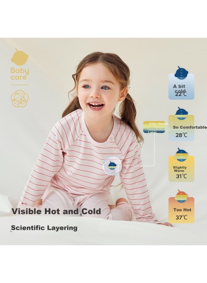 Babycare Children's Camellia Thermal Underwear Autumn Winter Homewear Set Light Yellow Green 140