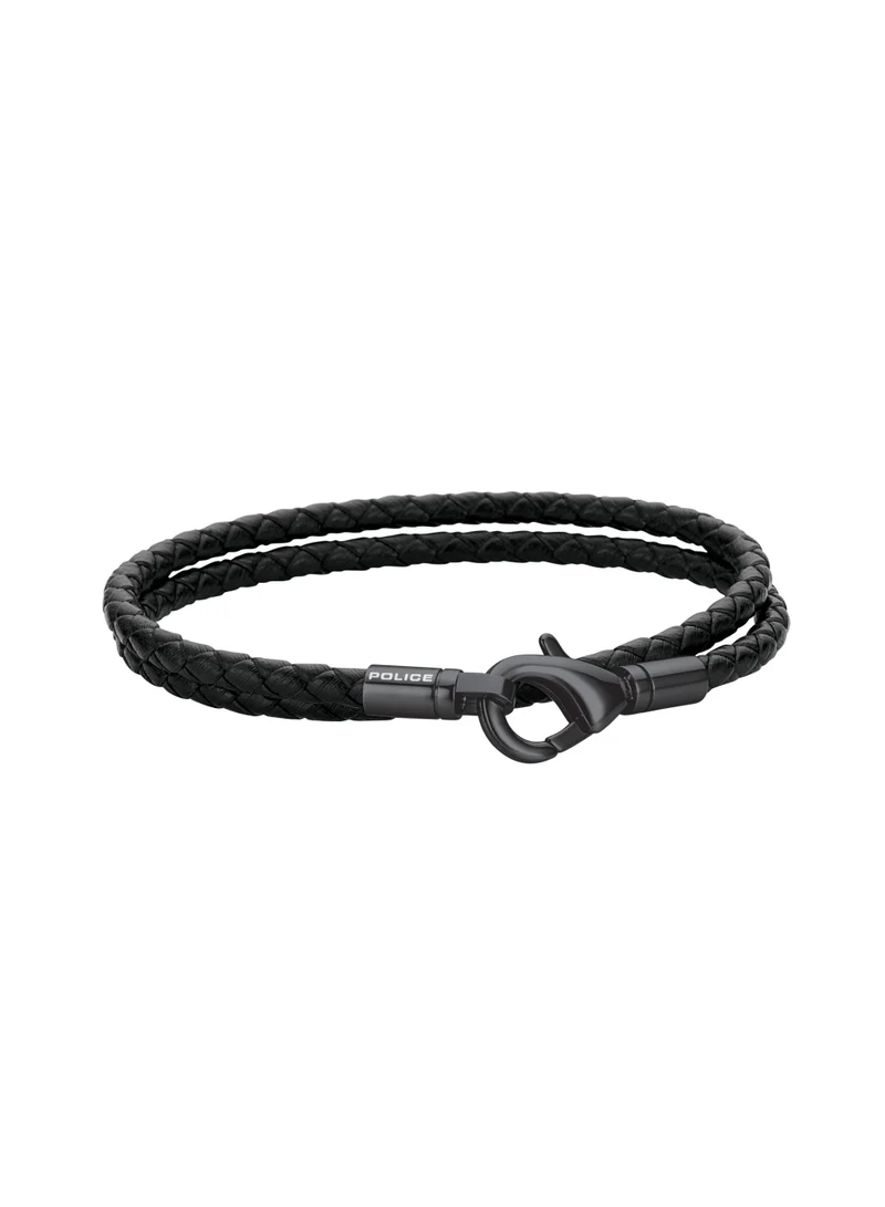بوليس Tiber Black Leather Bracelet for Men