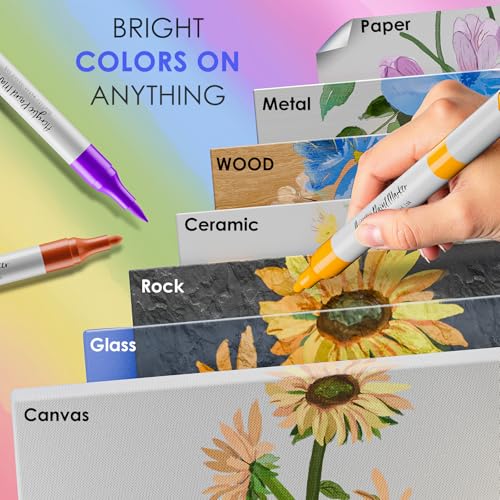 WELLOKB 80 Colors Dual Tip Acrylic Paint Markers, Fabric Markers, Brush Tip Permanent Acrylic Paint Pens for Wood, Glass, Rocks, Paper, Coloring book,Ceramic,DIY Crafts for Adults (48, Brush&Fine) - Image 5