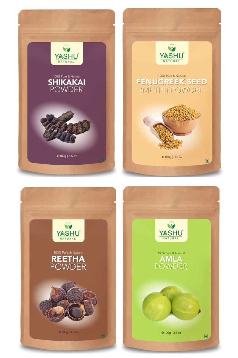 YASHU Pure Shikakai Reetha (Aritha) Fenugreek Seed Amla Organic Powder for Damaged Hair Repair | For Men & Women (400g) - Image 1