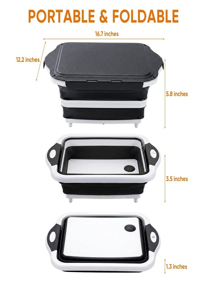 Rottogoon Collapsible BBQ Prep Tub with Lid, Foldable Camping Sink with Colander, Cutting Board, Dish Basin for Kitchen, Bowl, Vegetable and Fruit, Storage Basket for Picnic-Black - Image 4