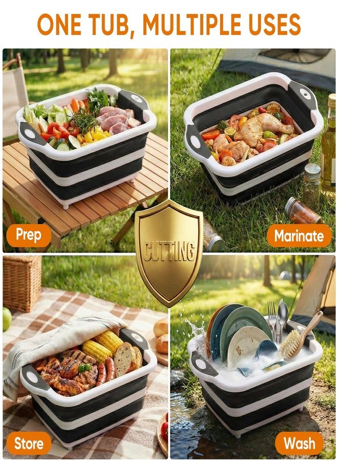 Rottogoon Collapsible BBQ Prep Tub with Lid, Foldable Camping Sink with Colander, Cutting Board, Dish Basin for Kitchen, Bowl, Vegetable and Fruit, Storage Basket for Picnic-Black - Image 5