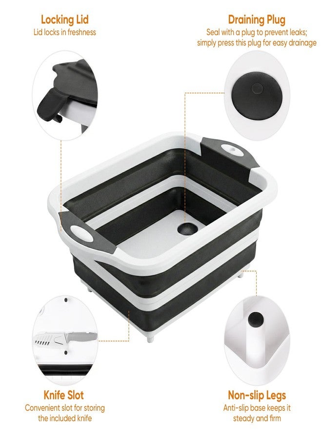 Rottogoon Collapsible BBQ Prep Tub with Lid, Foldable Camping Sink with Colander, Cutting Board, Dish Basin for Kitchen, Bowl, Vegetable and Fruit, Storage Basket for Picnic-Black - Image 3