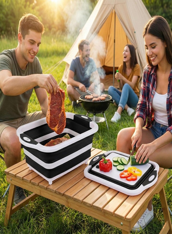 Rottogoon Collapsible BBQ Prep Tub with Lid, Foldable Camping Sink with Colander, Cutting Board, Dish Basin for Kitchen, Bowl, Vegetable and Fruit, Storage Basket for Picnic-Black - Image 2