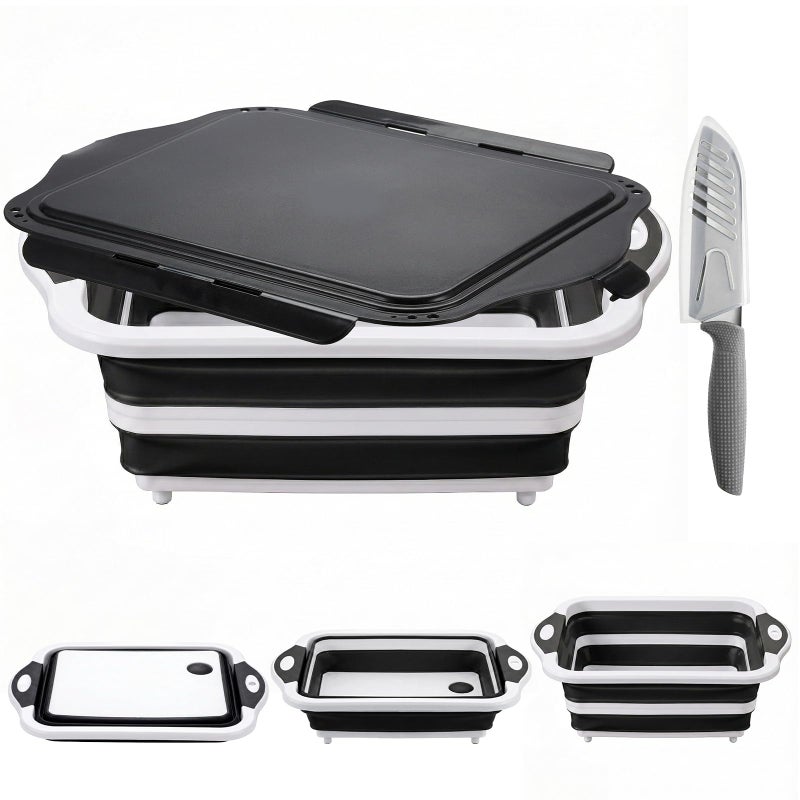 Rottogoon Collapsible BBQ Prep Tub with Lid, Foldable Camping Sink with Colander, Cutting Board, Dish Basin for Kitchen, Bowl, Vegetable and Fruit, Storage Basket for Picnic-Black - Image 1