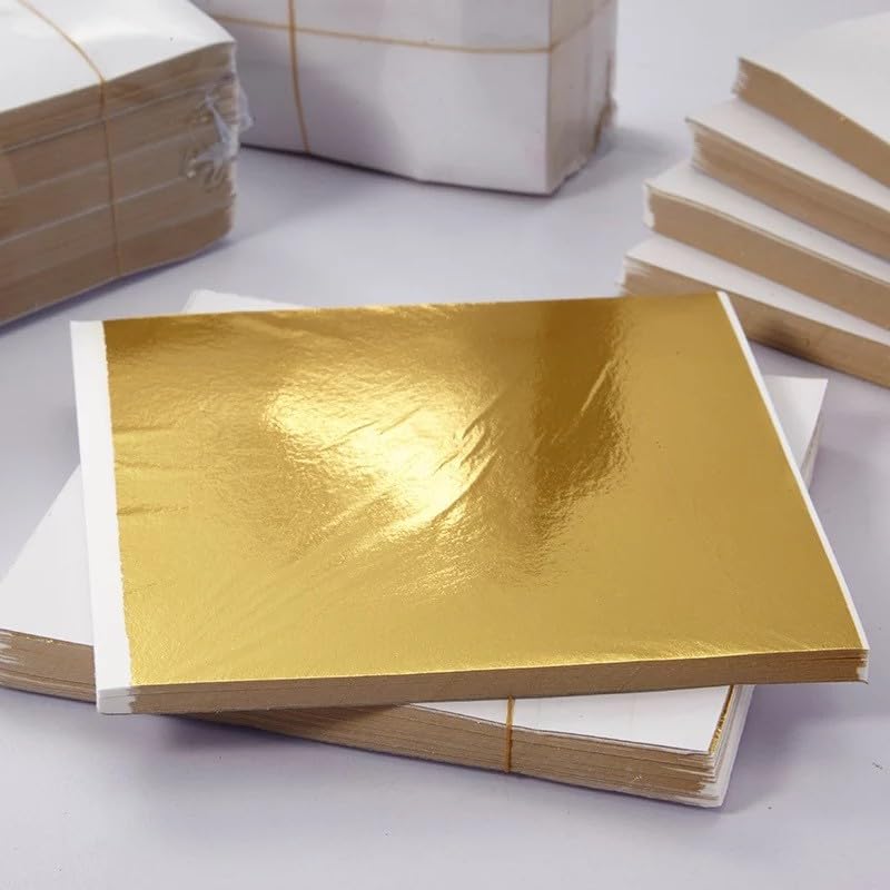 A.K GOLD LEAF 100 Gold Leaf Imitation [#2.5] Gold Foil for Art Crafts Decoration Gilding Crafting Frame 100 Sheets Size 3.15 inches x 3.35 inches - Image 1